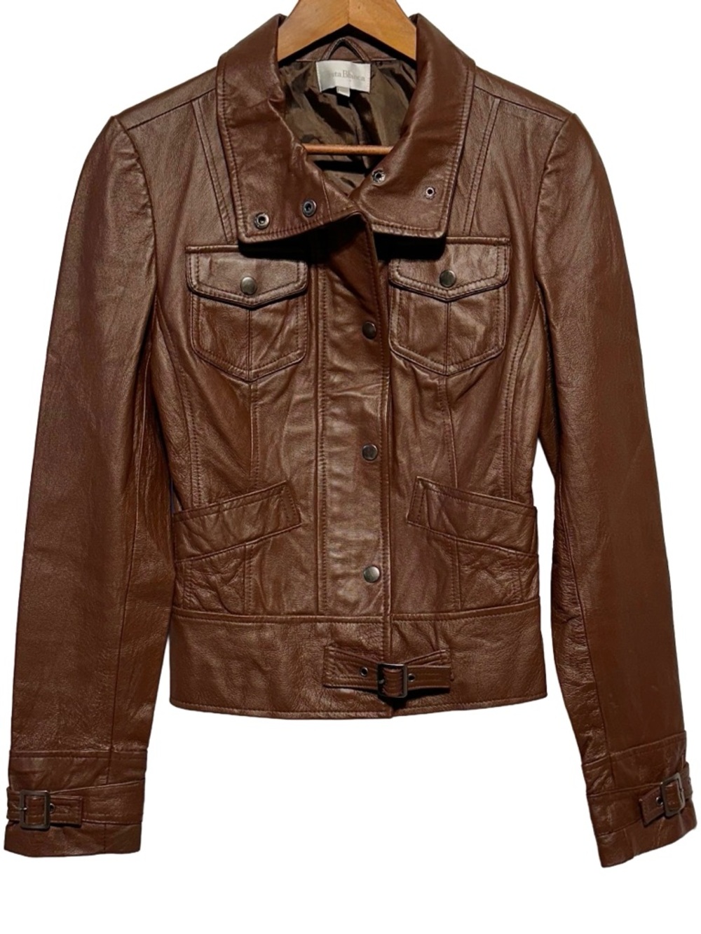 Costa Blanca Genuine Leather Moto Utility Jacket Brown Fitted M